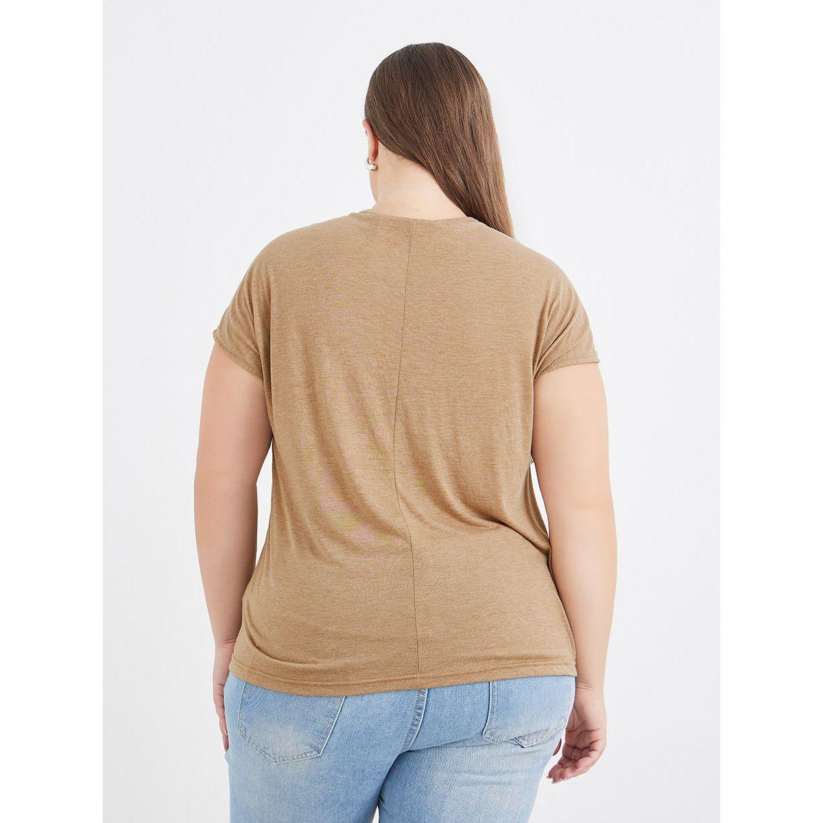 Styli Plus Brown T-Shirt with Lace Detail-women-clothing-tshirts-image-4