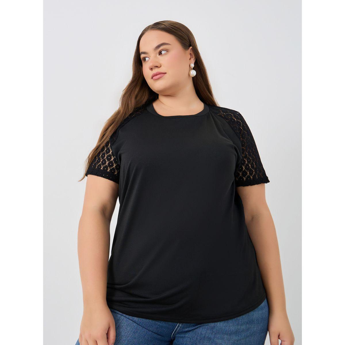 Styli Plus Size Solid Lace Short Sleeve Longline T-Shirt-women-clothing-tshirts-image-3