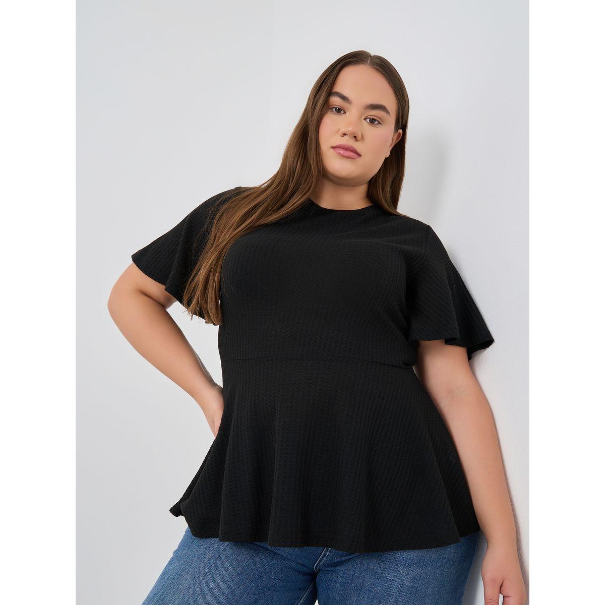 تيشيرت بيبلوم بمقاس كبير وياقة دائرية-women-clothing-tshirts-image-1