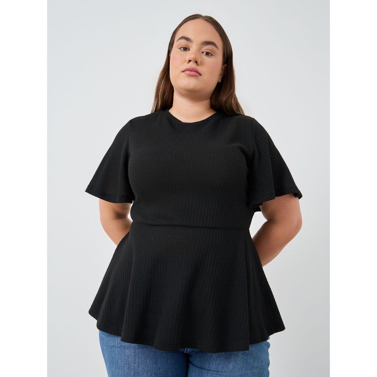 تيشيرت بيبلوم بمقاس كبير وياقة دائرية-women-clothing-tshirts-image-3