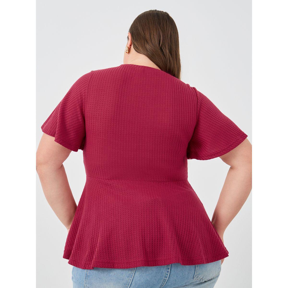 تيشيرت بيبلوم بمقاس كبير وياقة دائرية-women-clothing-tshirts-image-4