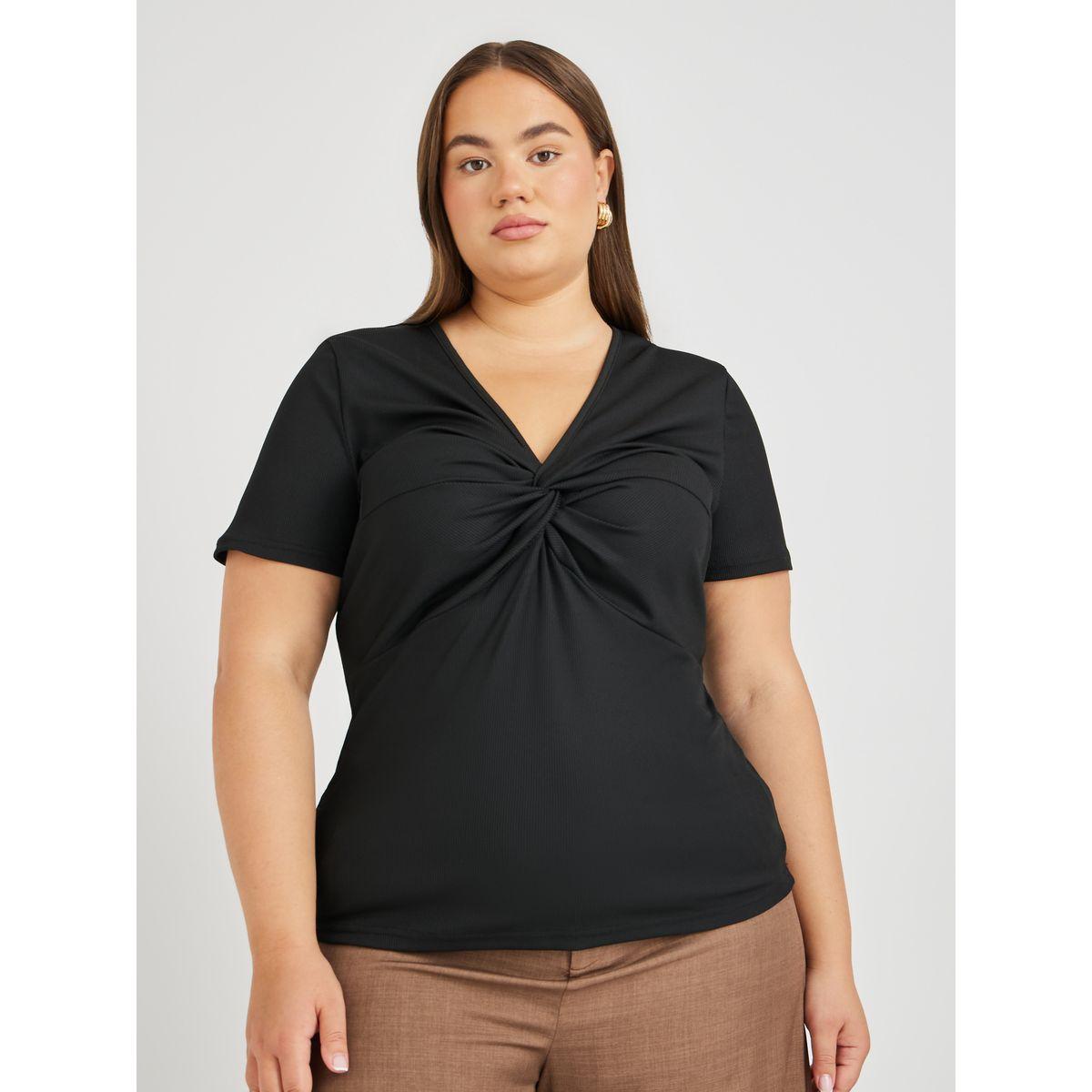 Styli Plus Size Textured Twisted Front T-Shirt-women-clothing-tshirts-image-1