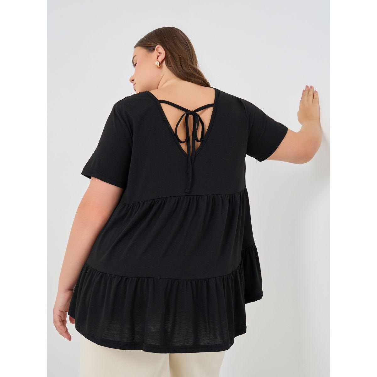 Styli Plus Size Solid Tiered Back T-Shirt with Tie Detail-women-clothing-tshirts-image-1