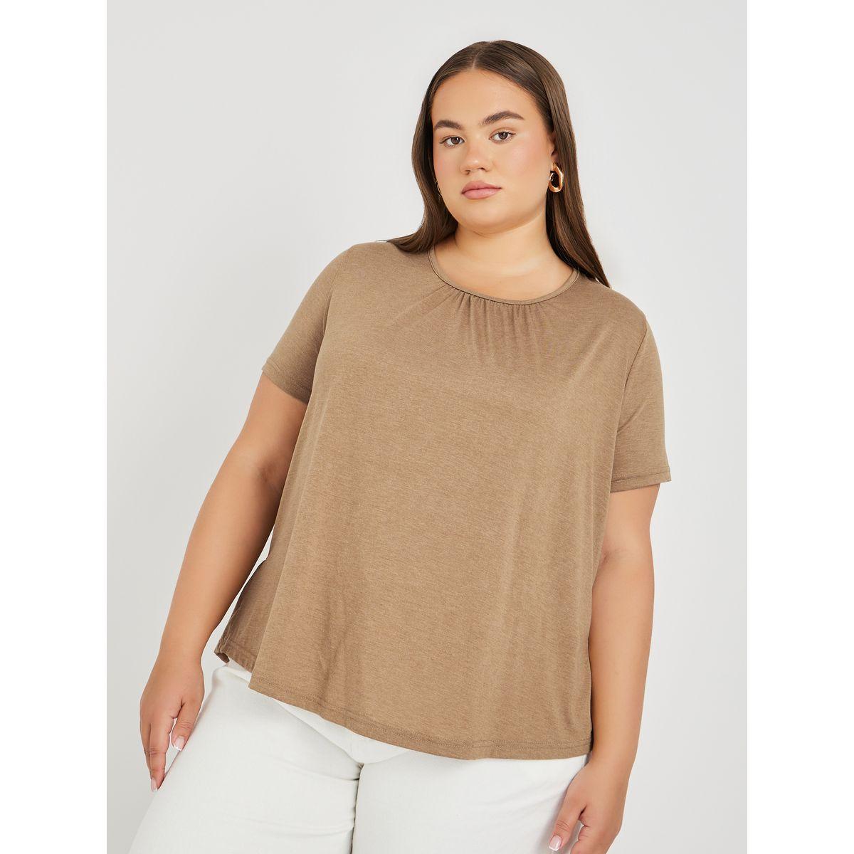 تيشيرت بمقاس كبير وياقة دائرية مع أكمام قصيرة-women-clothing-tshirts-image-1