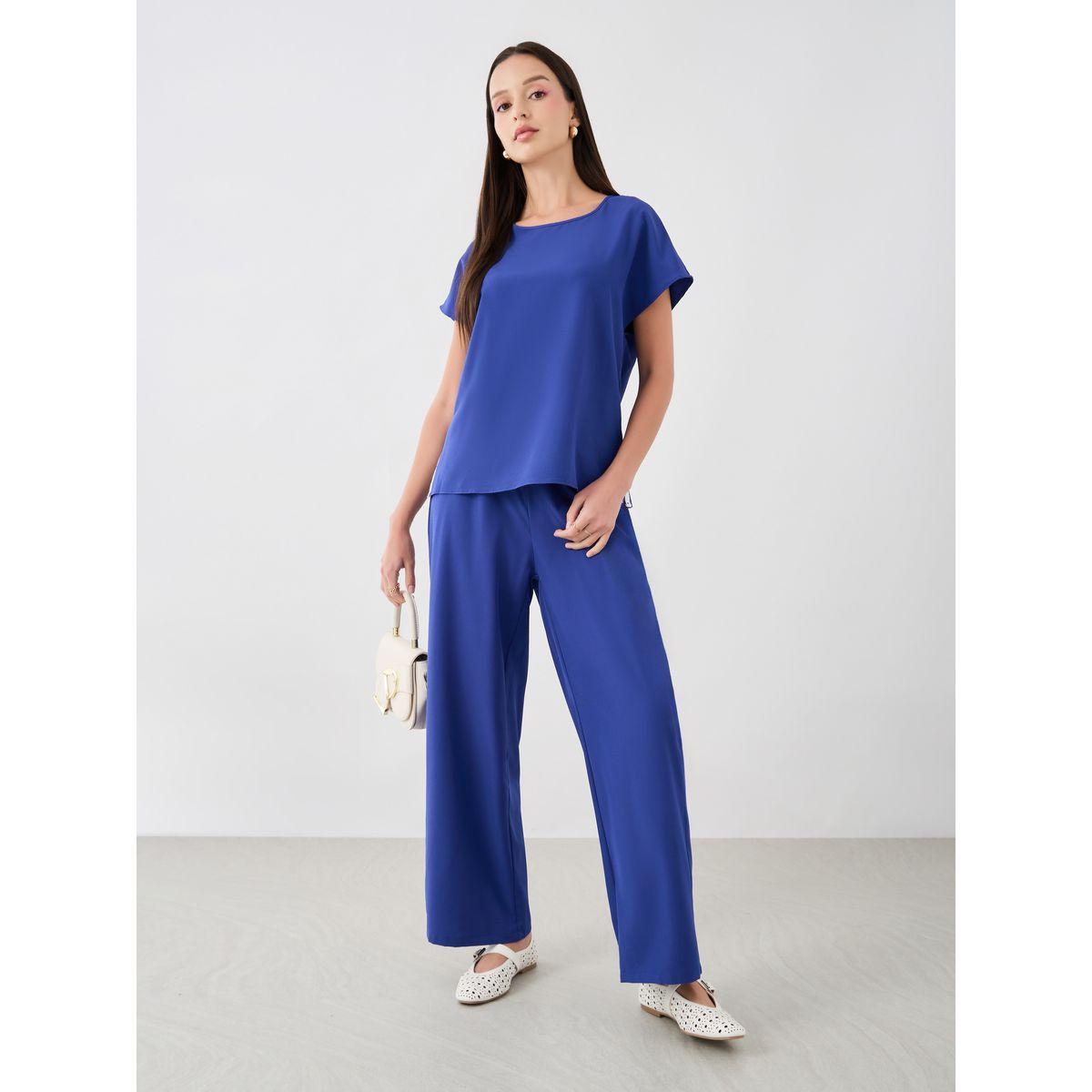 Styli Solid Short Sleeve Top and Pants Co-Ords-women-clothing-coordsets-image-1
