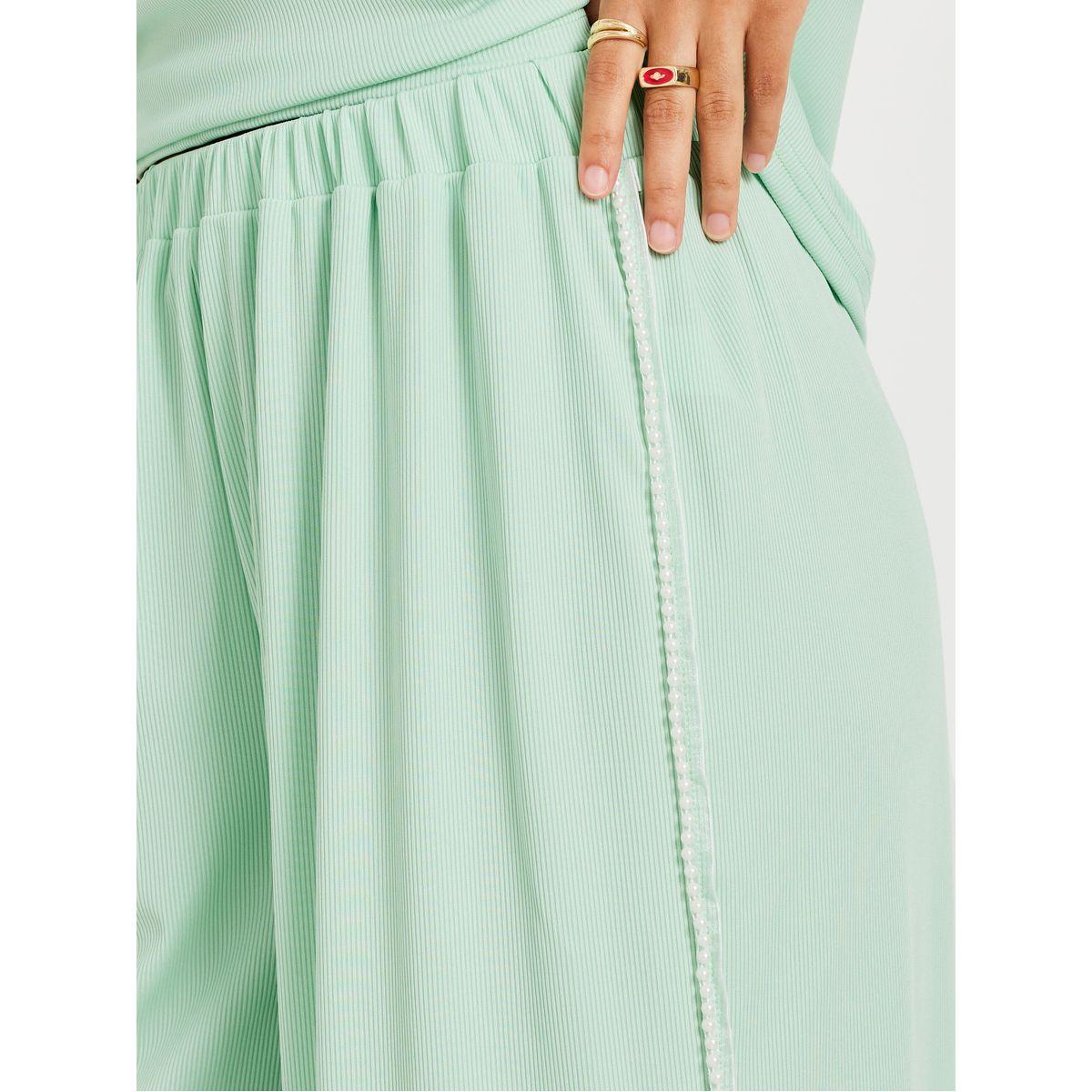 Styli Green Solid Short Sleeve T-Shirt and Beaded Detail Pants Co-Ords-women-clothing-coordsets-image-3