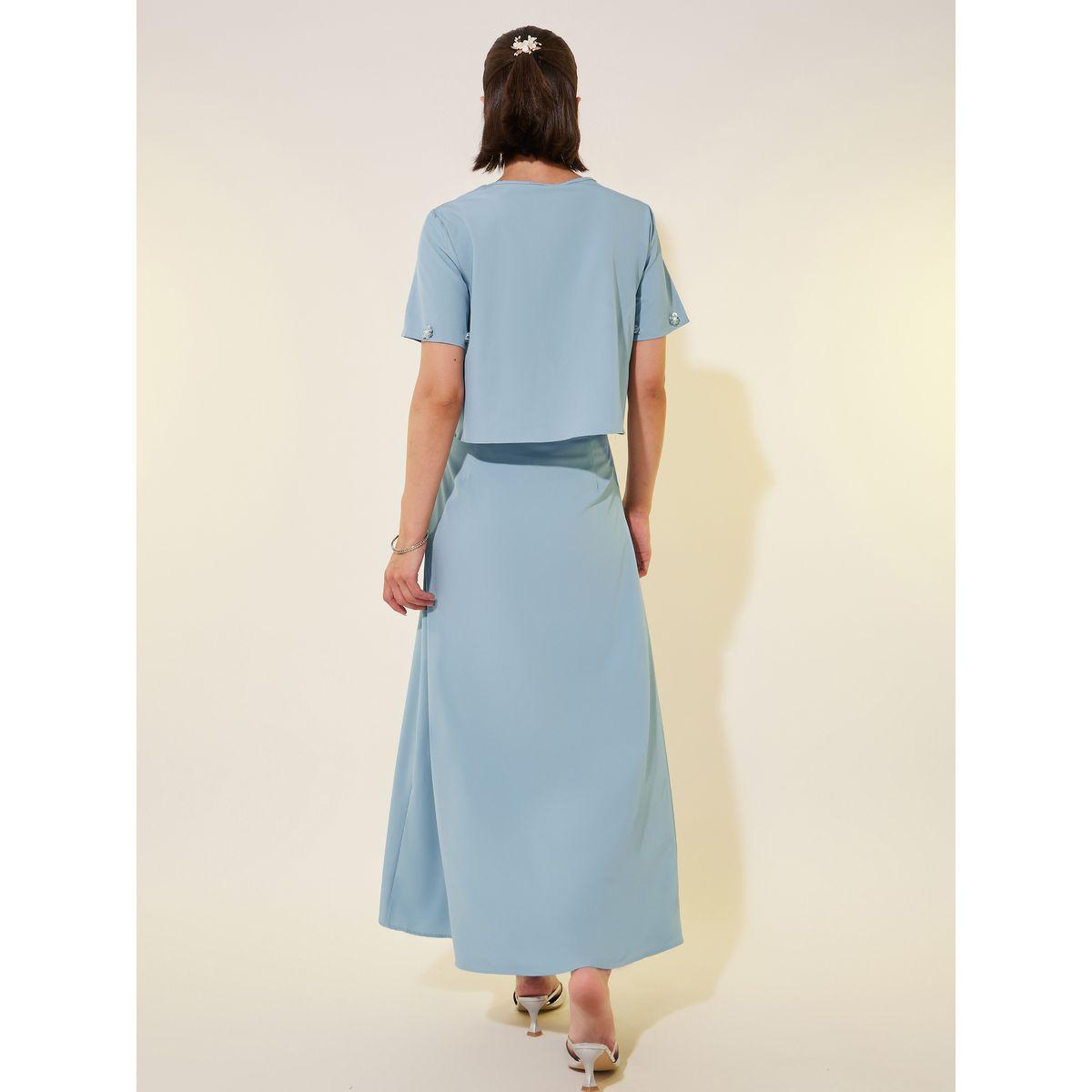 طقم منسق من تنورة وبلوزة بياقة دائرية-women-clothing-coordsets-image-6