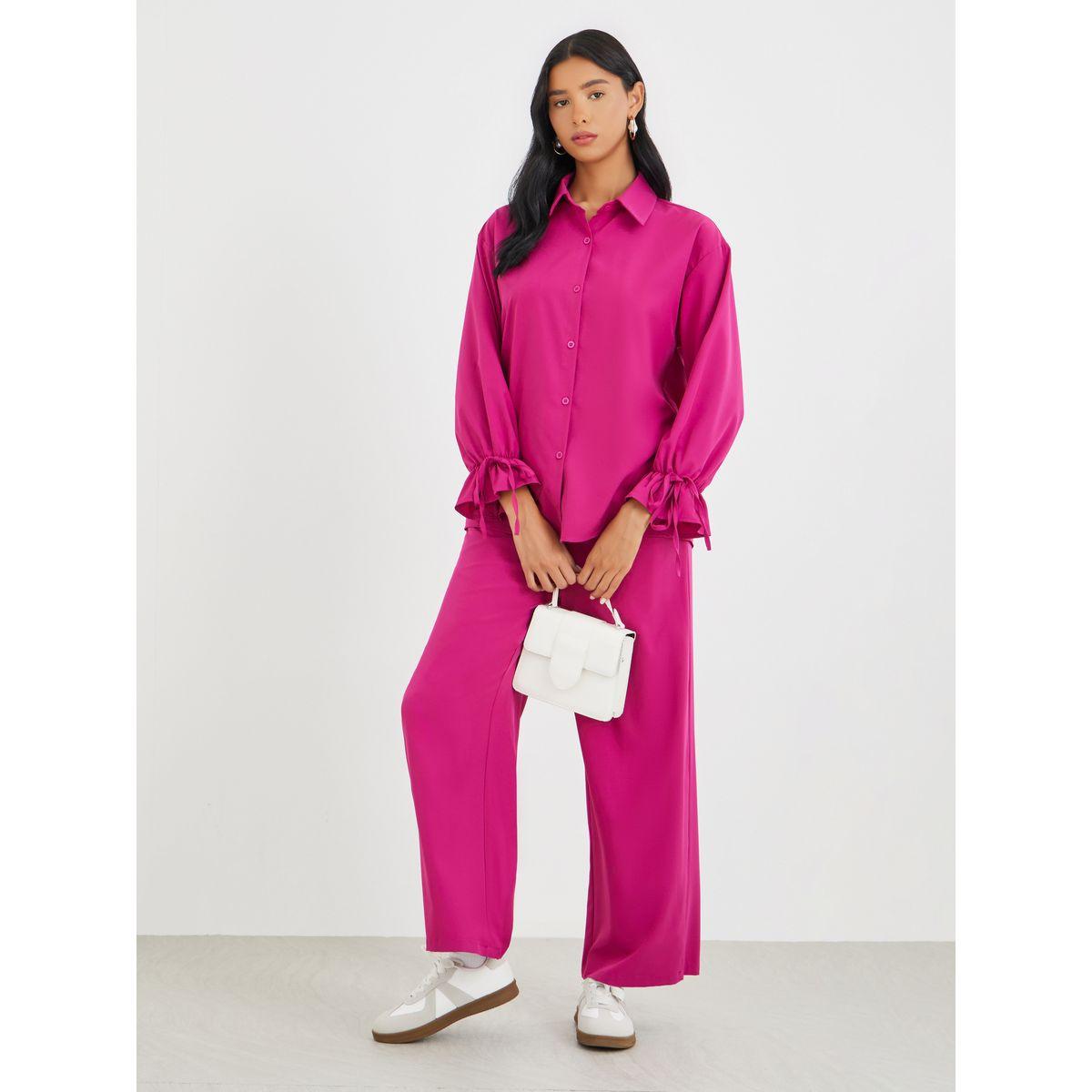 Styli Solid Bell Sleeve Shirt and Pants Co-Ords-women-clothing-coordsets-image-1