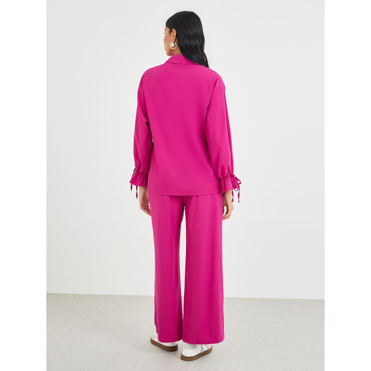 طقم منسق من بلوزة سادة وبنطال-women-clothing-coordsets-image-5