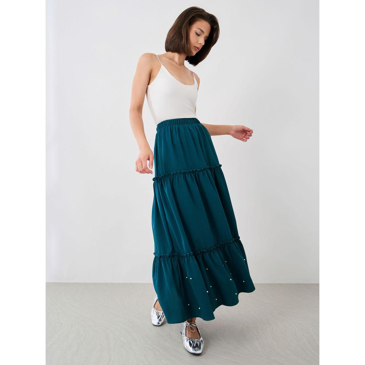 Styli Faux Pearl Embellished Hem A-Line Maxi Skirt-women-clothing-bottoms-skirts-image-1