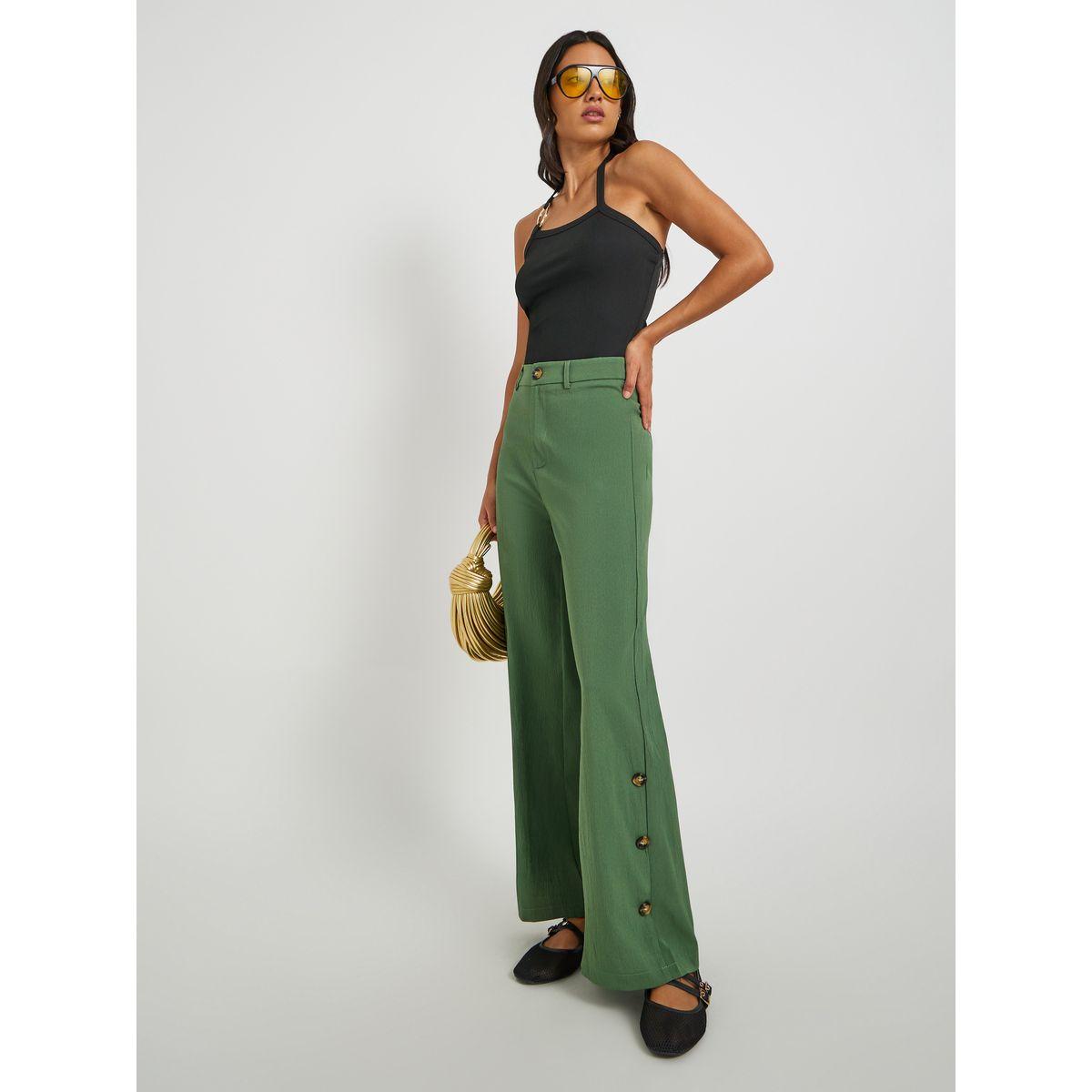 Styli Solid Mid Rise Relaxed Fit Pants with Side Button Detail-women-clothing-bottoms-trousers-image-1