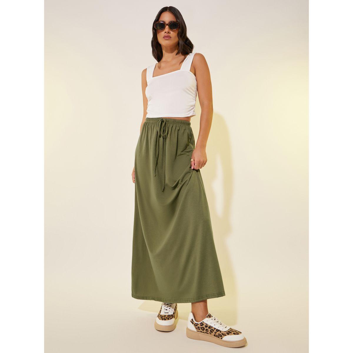 Styli Solid A-Line Midi Skirts with Drawstring-women-clothing-bottoms-skirts-image-1
