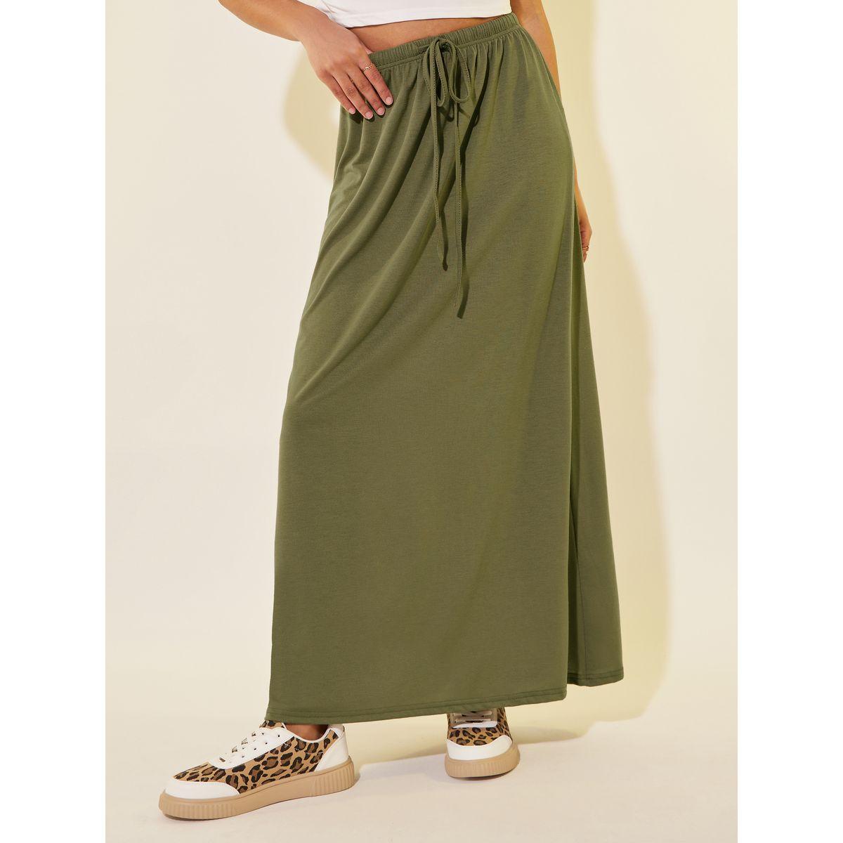 Styli Solid A-Line Midi Skirts with Drawstring-women-clothing-bottoms-skirts-image-2