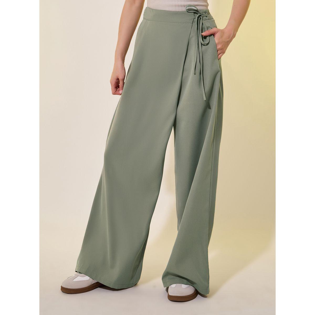 Styli Solid Flat Front Loose Fit Pants with Tie-Up Detail-women-clothing-bottoms-trousers-image-2