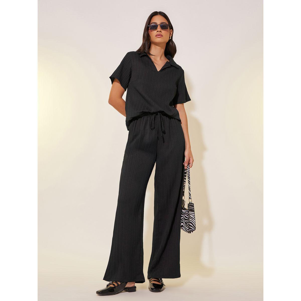 Styli Textured Collared Top and Drawstring Waist Pants Co-Ords-women-clothing-coordsets-image-1