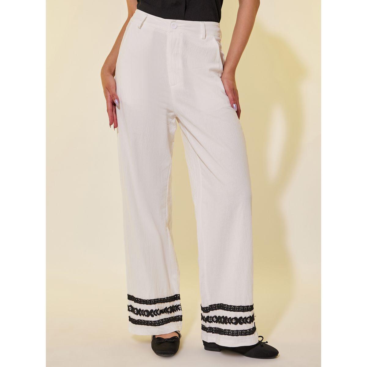 بنطال بأرجل واسعة وبتفاصيل دانتيل مع فتحات حزام-women-clothing-bottoms-trousers-image-2