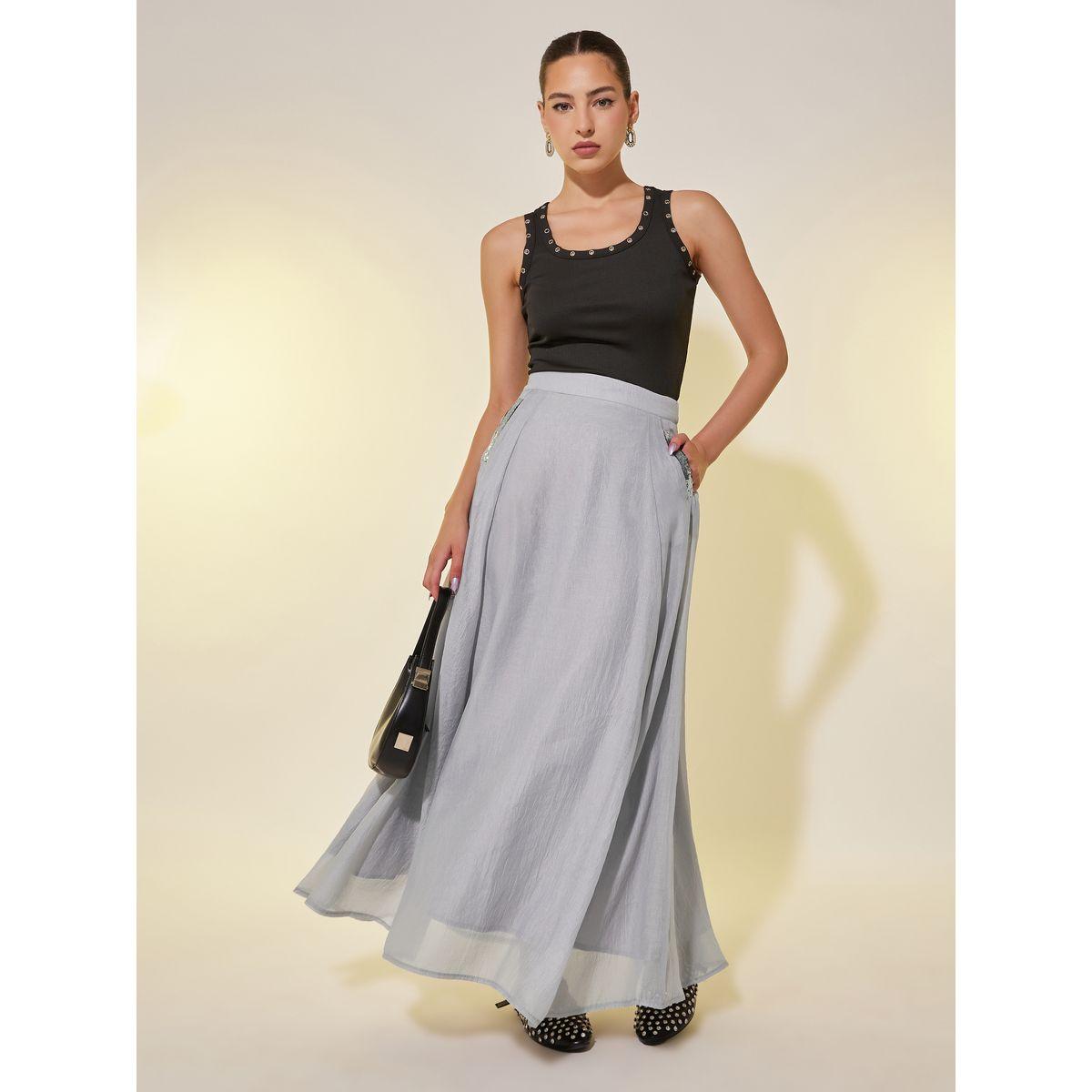 Styli Embellished Detail A-Line Maxi Skirt with Pockets-women-clothing-bottoms-skirts-image-1