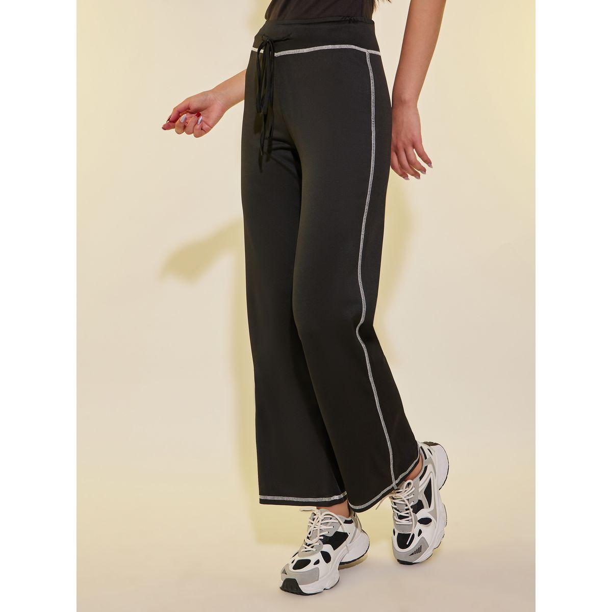 بنطال بأرجل واسعة وتداخلات مدروزة مع رباط خصر-women-clothing-bottoms-trousers-image-2