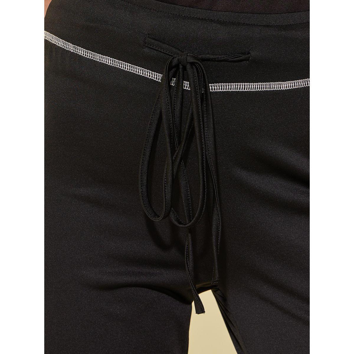 بنطال بأرجل واسعة وتداخلات مدروزة مع رباط خصر-women-clothing-bottoms-trousers-image-3
