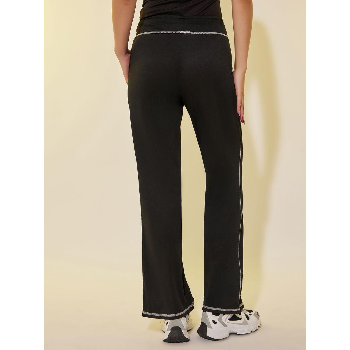 بنطال بأرجل واسعة وتداخلات مدروزة مع رباط خصر-women-clothing-bottoms-trousers-image-4