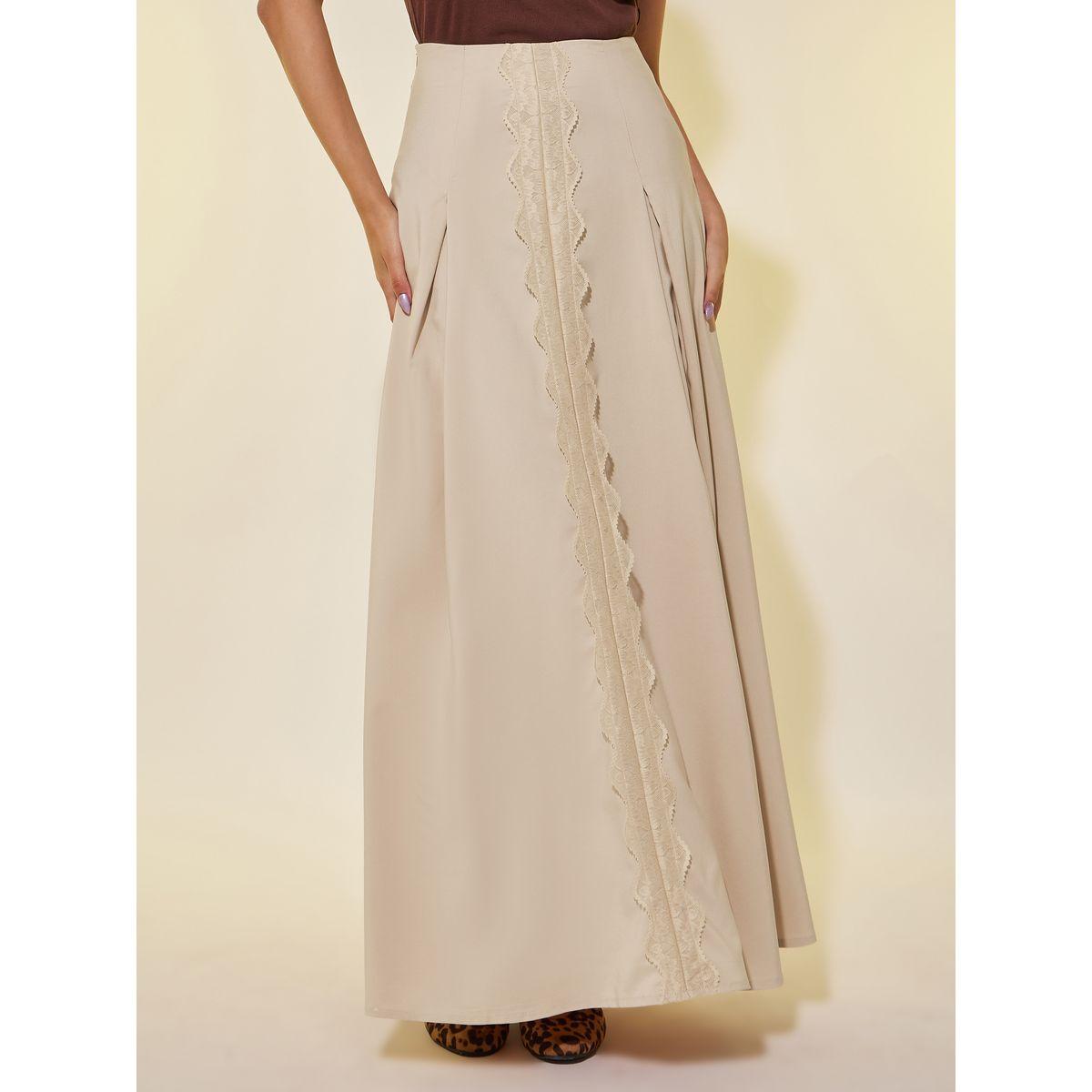 تنورة طويلة بحافة واسعة وتفاصيل دانتيل-women-clothing-bottoms-skirts-image-2