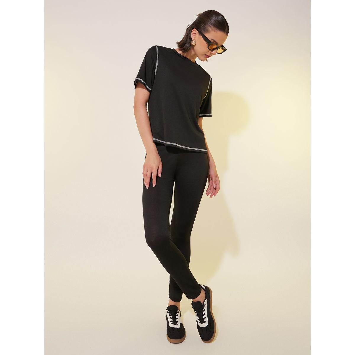 Styli Solid Round Neck T-Shirt and Leggings Set-women-clothing-coordsets-image-1