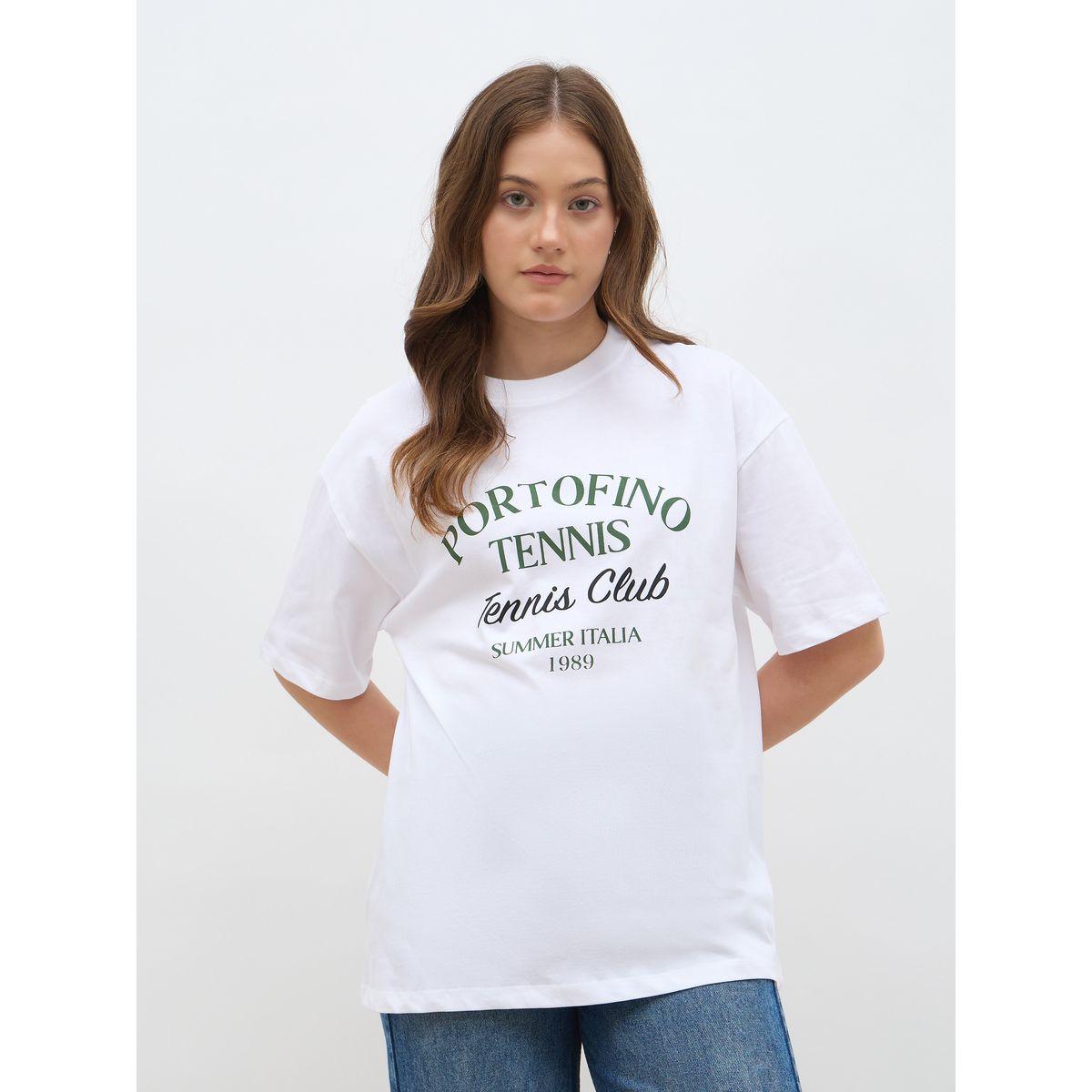تيشيرت فضفاض مطبع بطبعة كتابة-women-clothing-tshirts-image-2