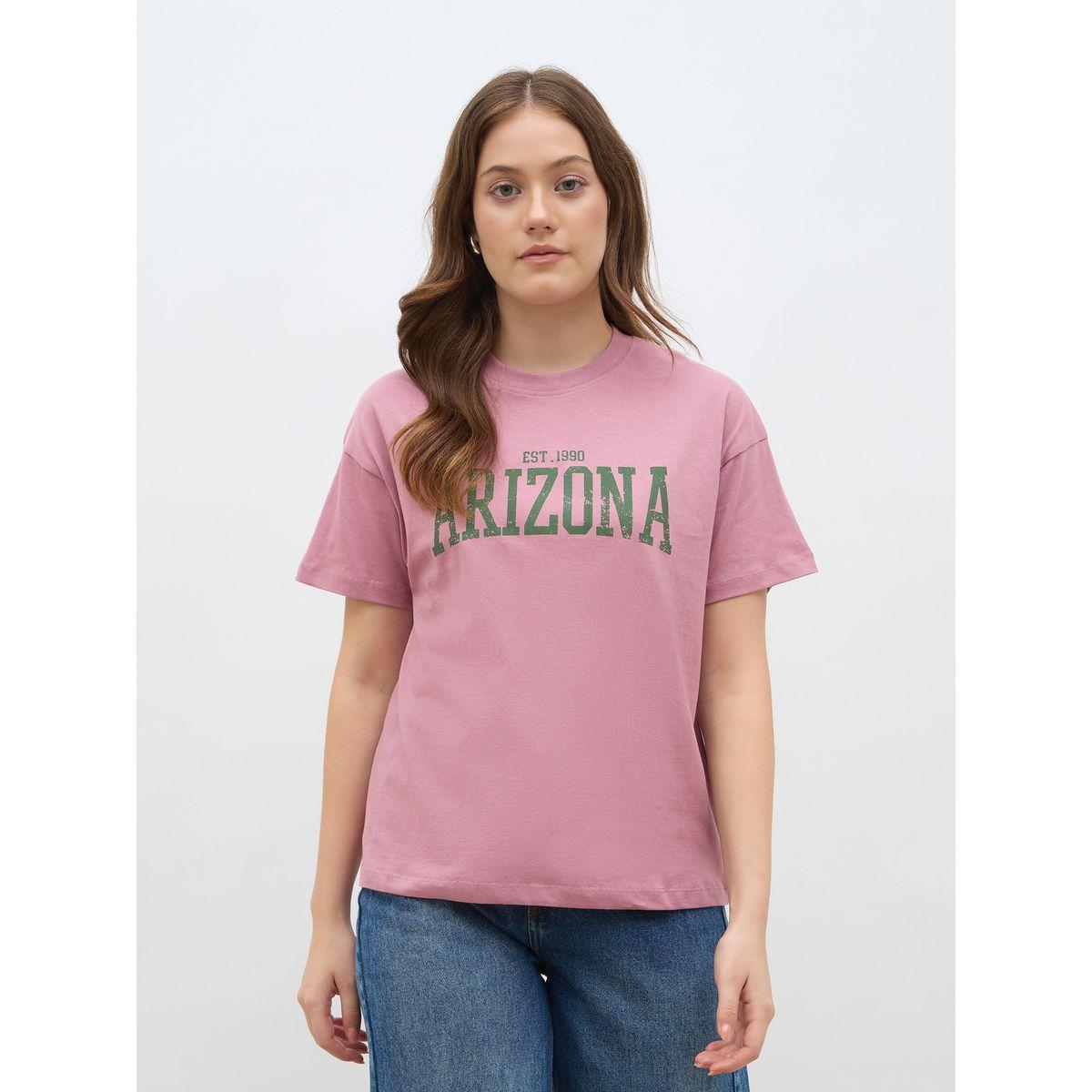 تيشيرت بقصة بوكسي مطبع بكتابة وأكمام قصيرة-women-clothing-tshirts-image-2