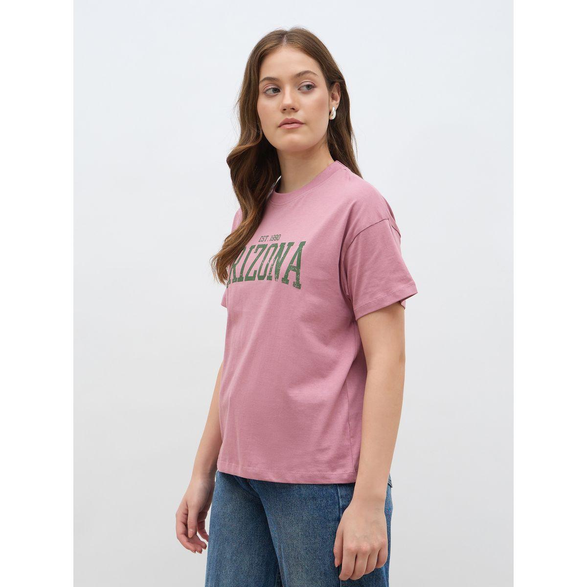 تيشيرت بقصة بوكسي مطبع بكتابة وأكمام قصيرة-women-clothing-tshirts-image-3