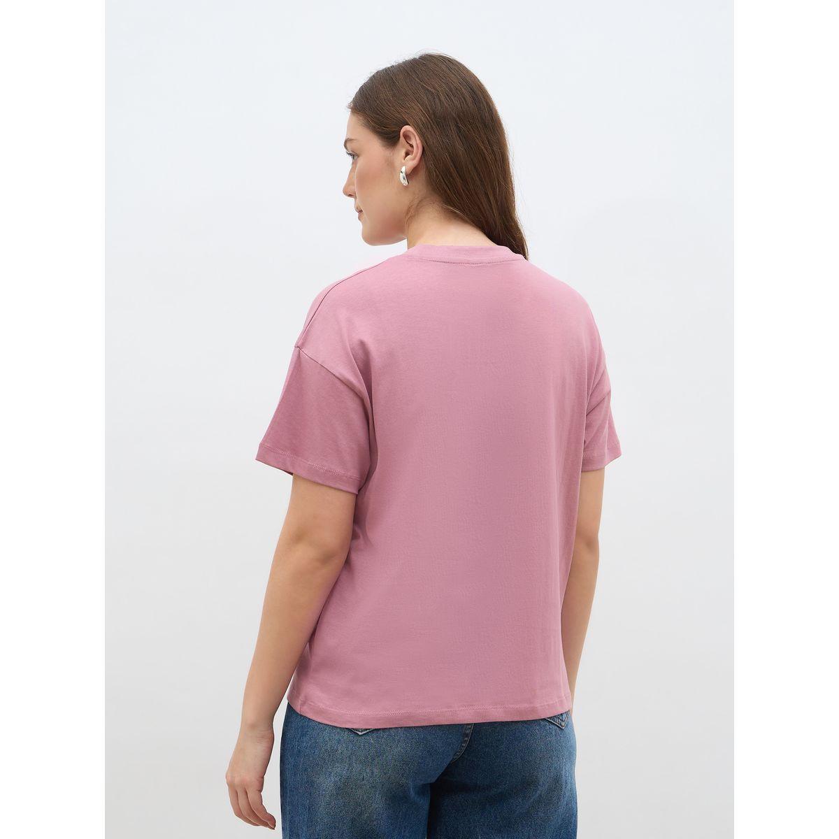 تيشيرت بقصة بوكسي مطبع بكتابة وأكمام قصيرة-women-clothing-tshirts-image-5