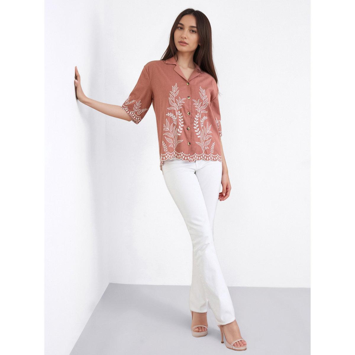 Styli Brown Floral Embroidered Shirt-women-clothing-shirtsandblouses-shirts-image-2