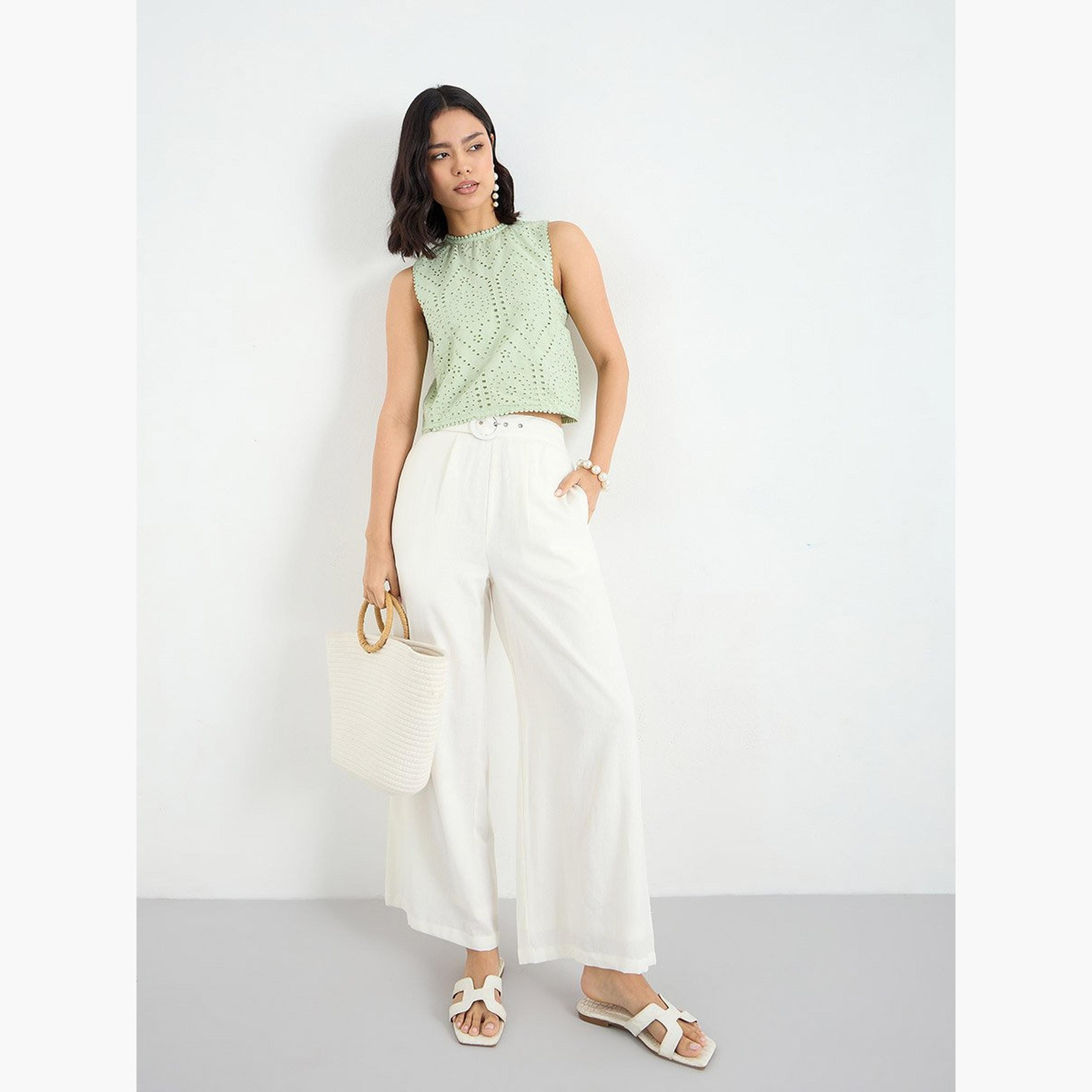 ستايلي - بلوزة شيفلي خضراء بدون أكمام-women-clothing-shirtsandblouses-blouses-image-2