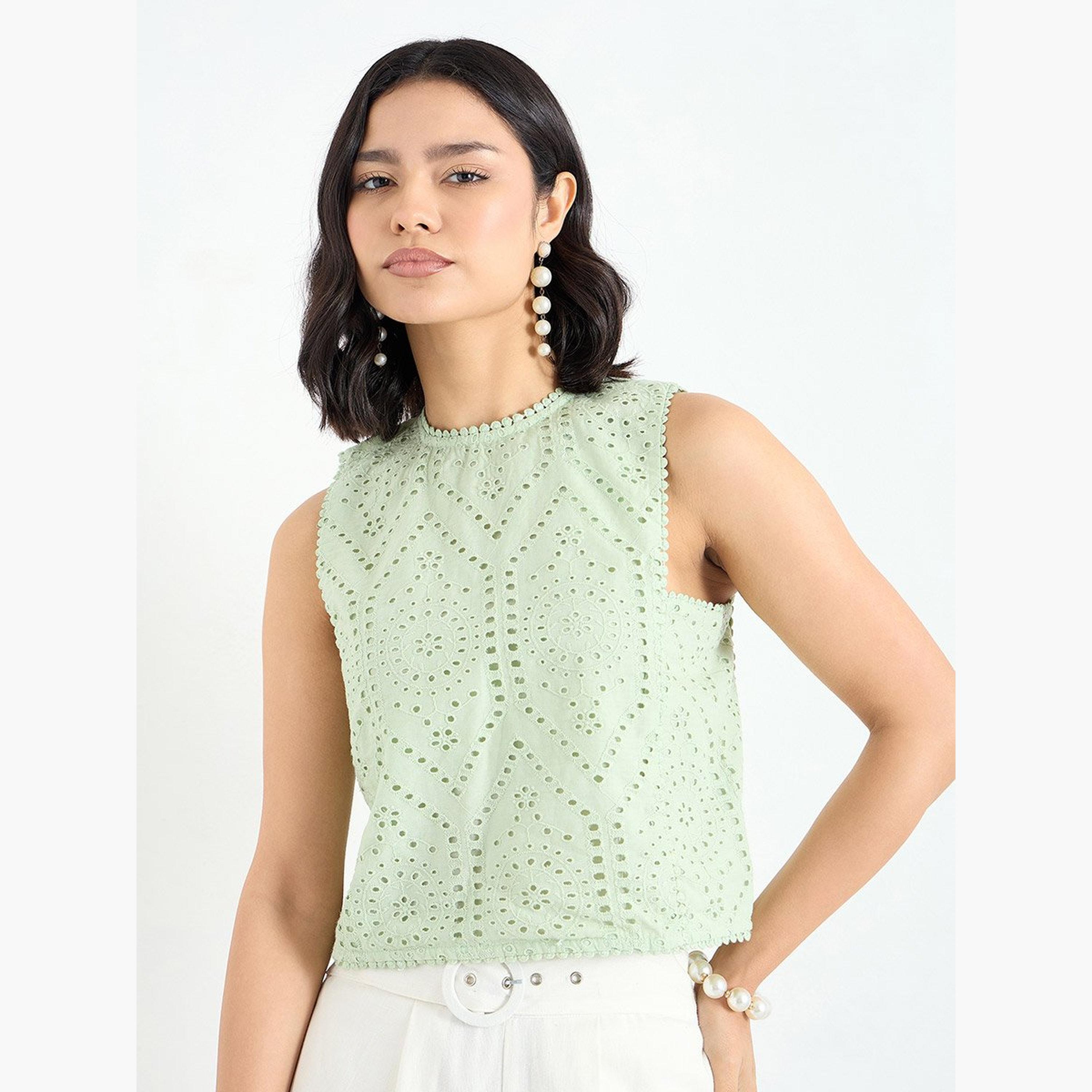 ستايلي - بلوزة شيفلي خضراء بدون أكمام-women-clothing-shirtsandblouses-blouses-image-3