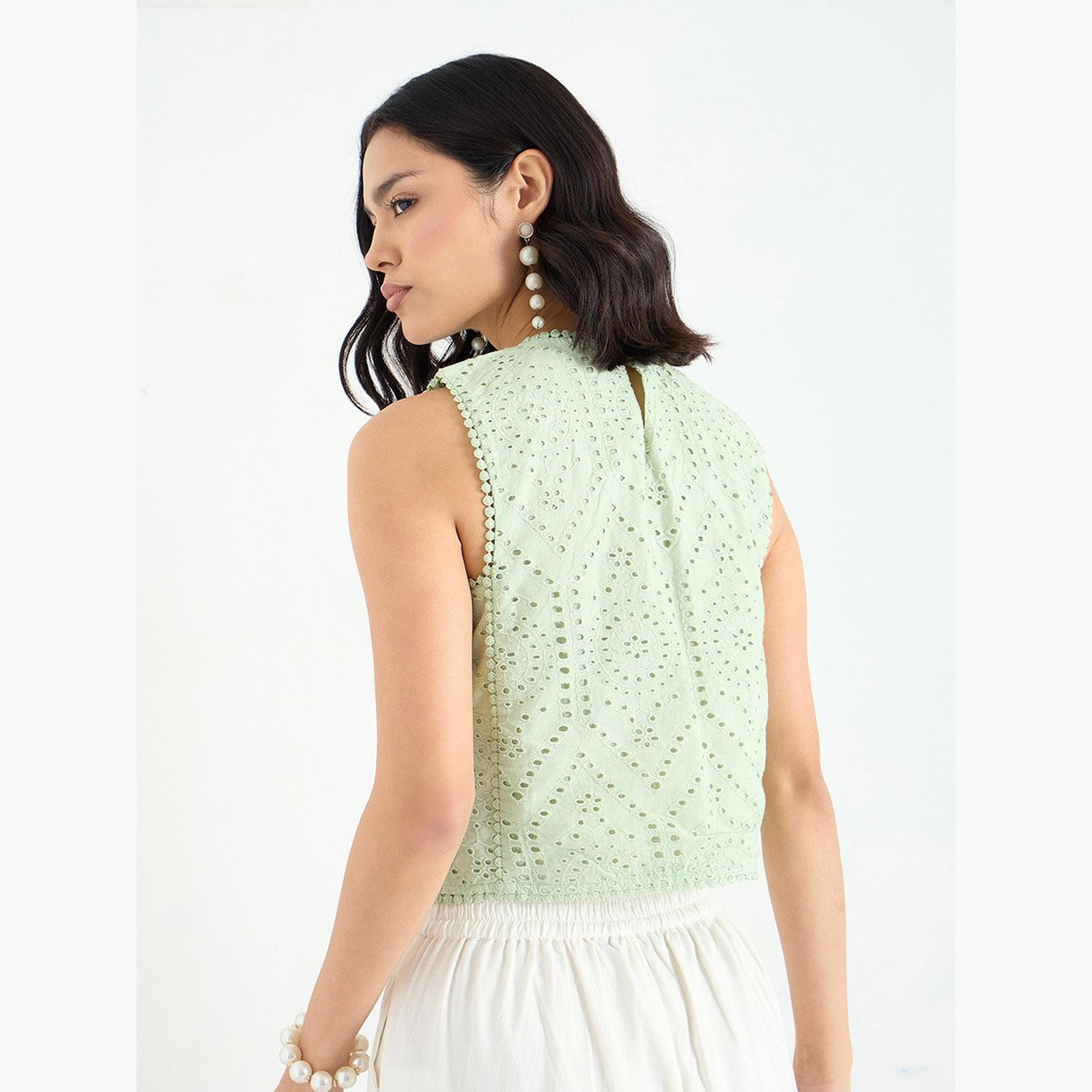 ستايلي - بلوزة شيفلي خضراء بدون أكمام-women-clothing-shirtsandblouses-blouses-image-5