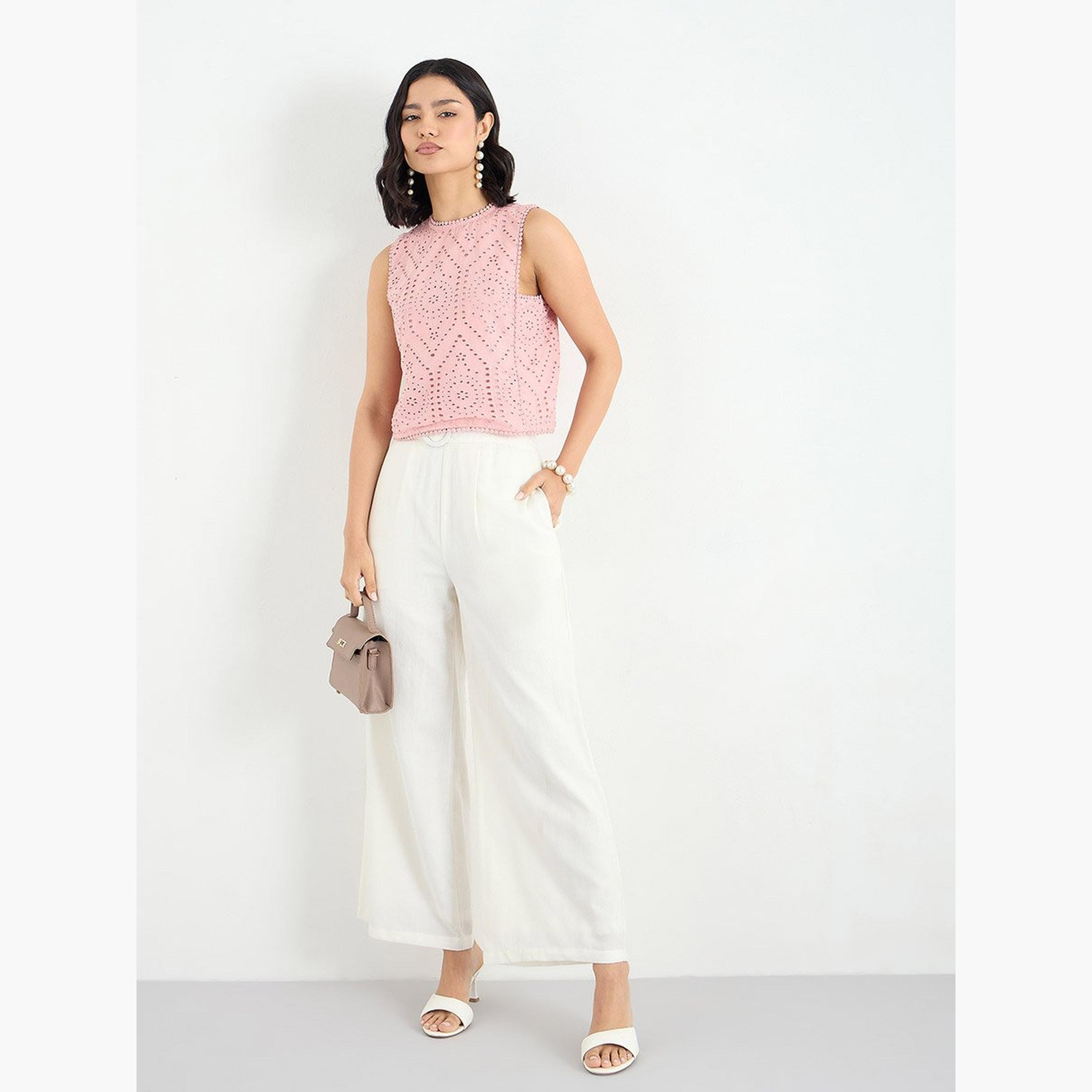 ستايلي - بلوزة شيفلي وردية بدون أكمام-women-clothing-shirtsandblouses-blouses-image-2