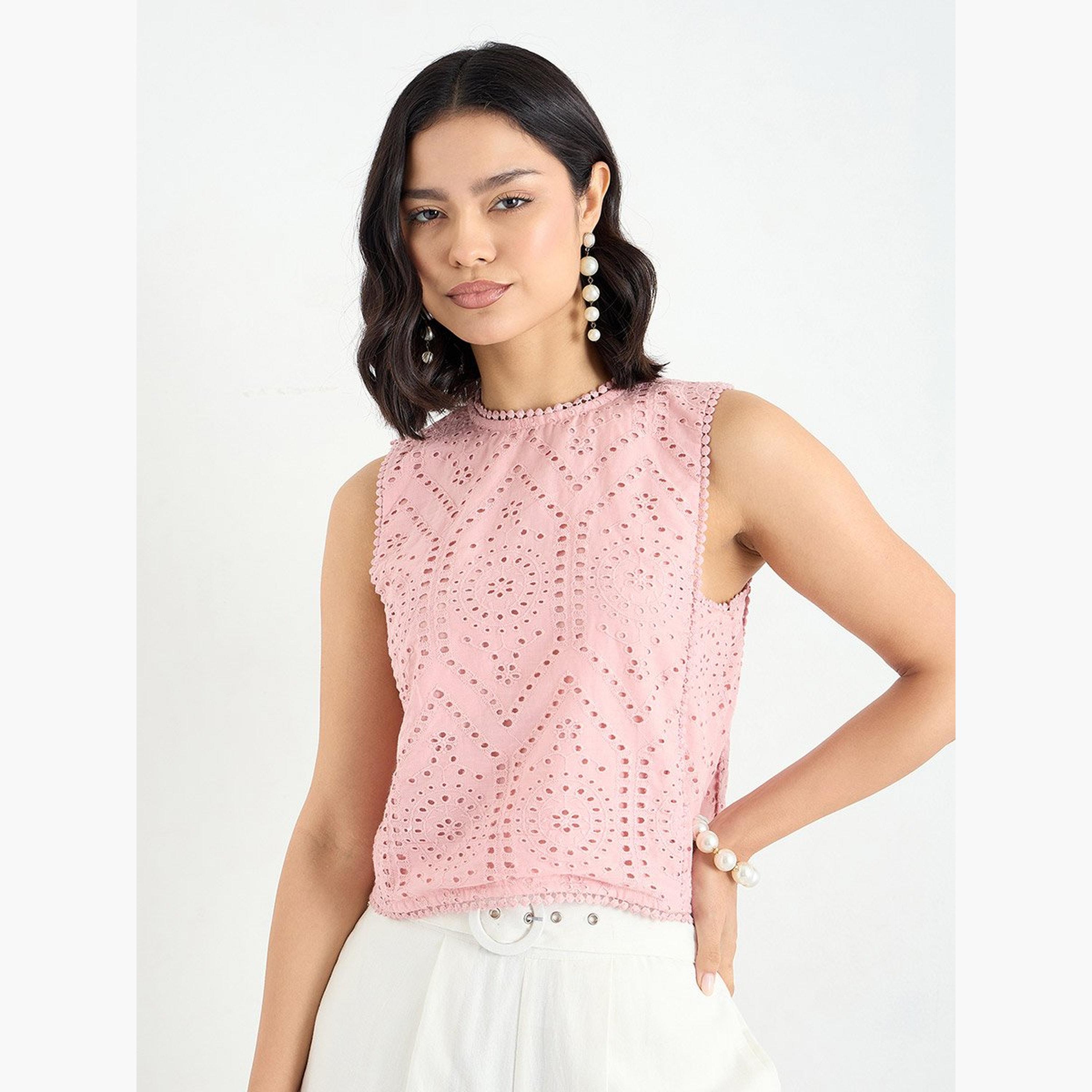 ستايلي - بلوزة شيفلي وردية بدون أكمام-women-clothing-shirtsandblouses-blouses-image-3
