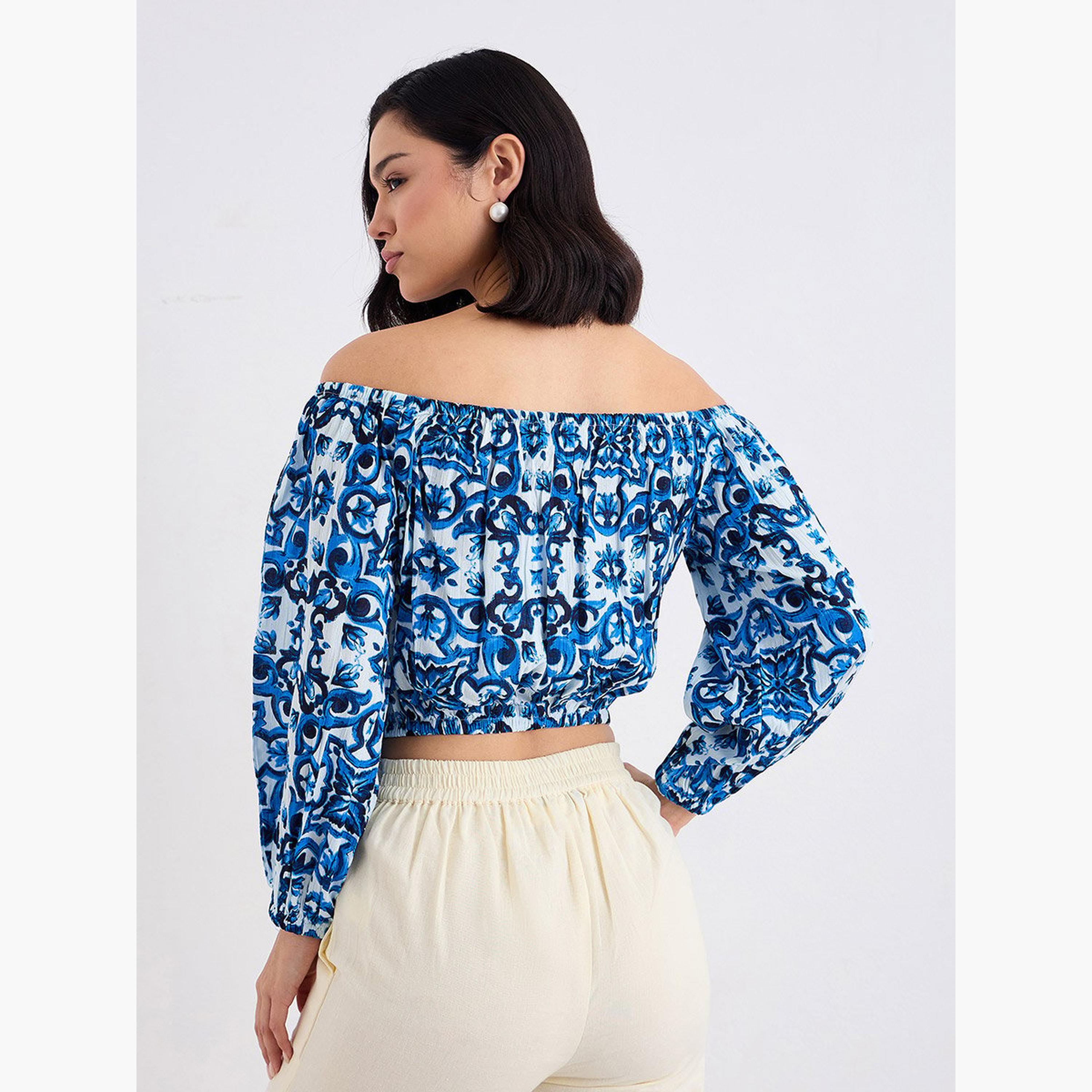 Styli Women Blue Cotton Off Shoulder Top-women-clothing-shirtsandblouses-blouses-image-4