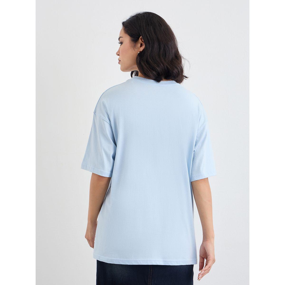تيشيرت فضفاض بطبعة كتابة وياقة دائرية-women-clothing-tshirts-image-4