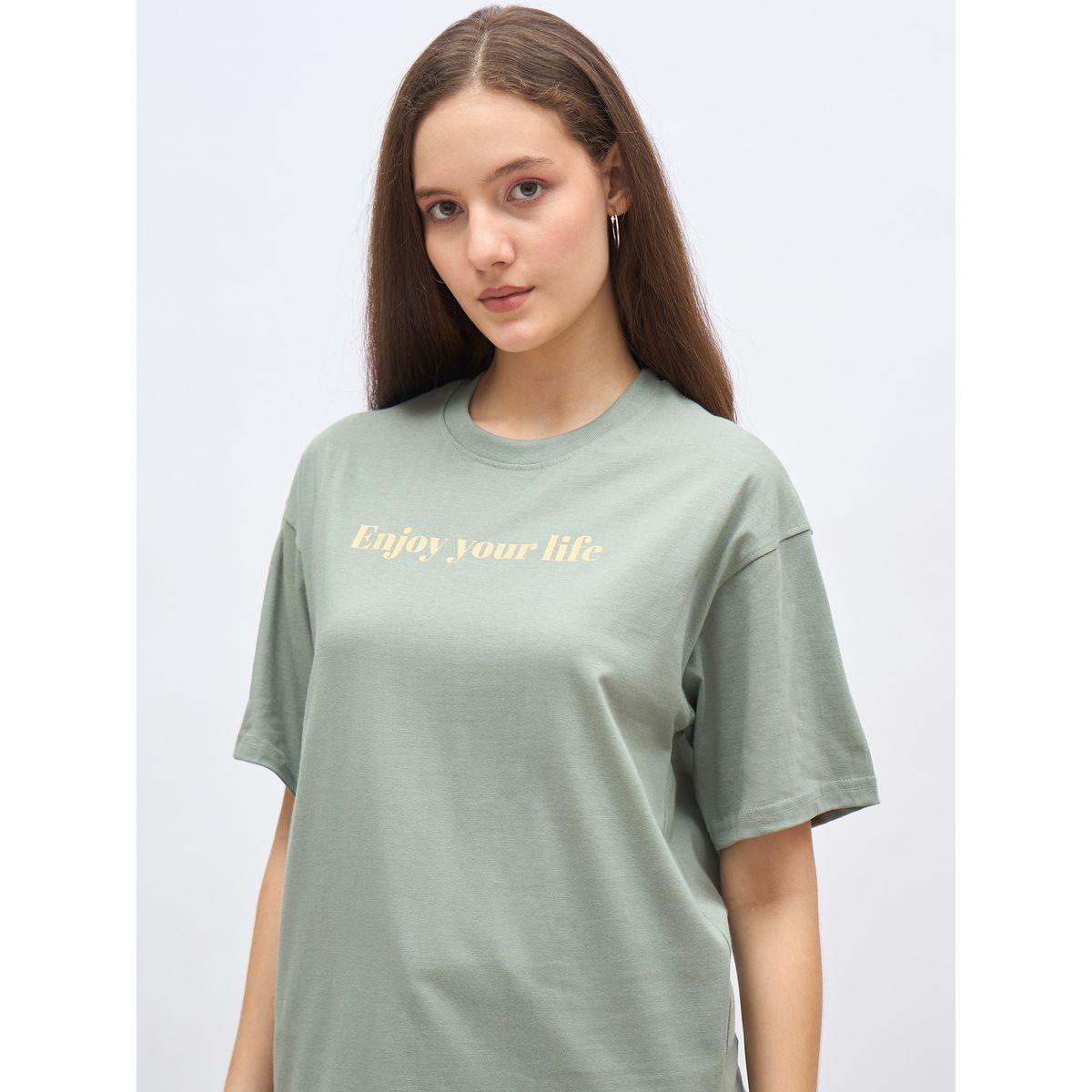Styli Green Slogan Print Oversized T-Shirt-women-clothing-tshirts-image-4