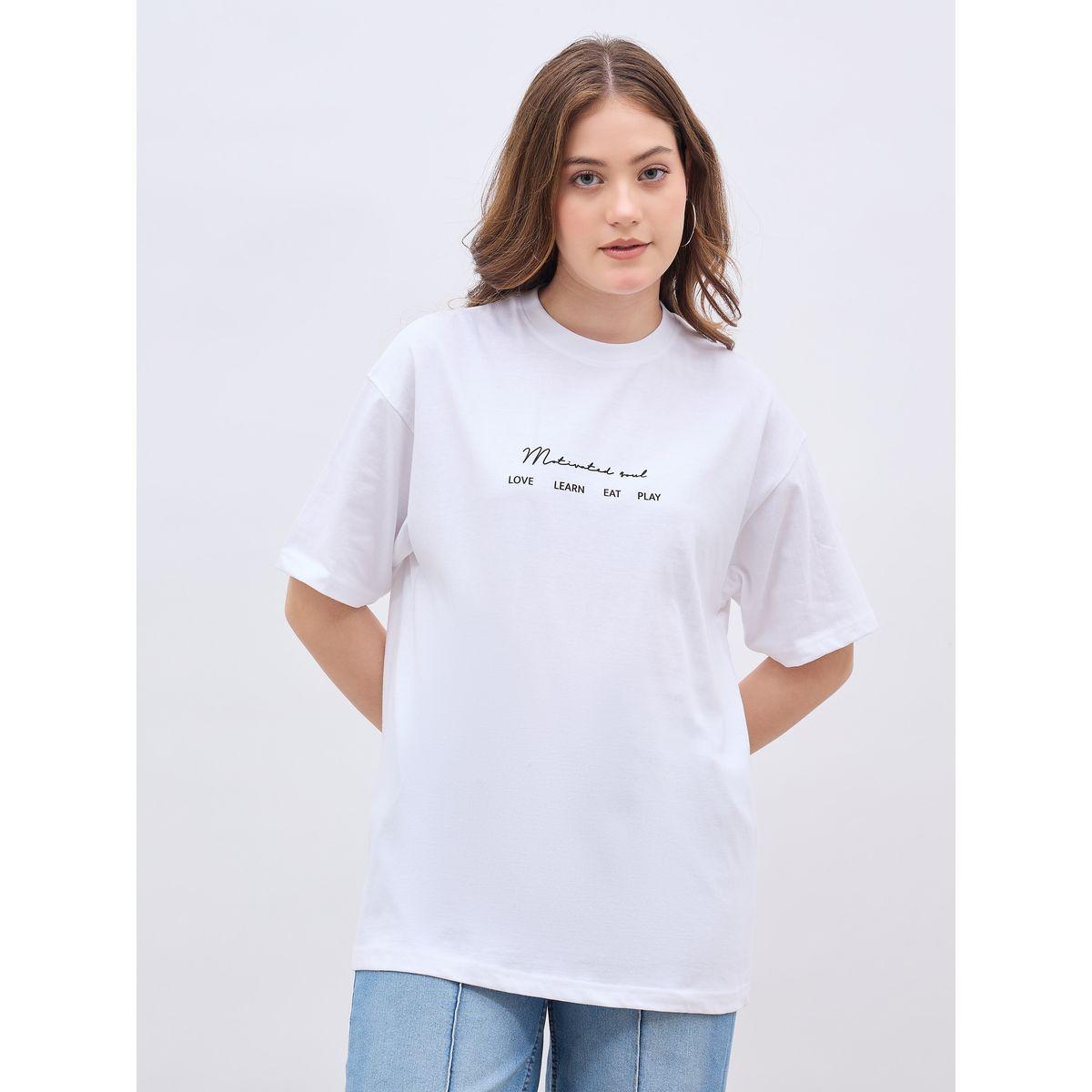 تيشيرت فضفاض بطبعة كتابة وأكمام قصيرة-women-clothing-tshirts-image-2