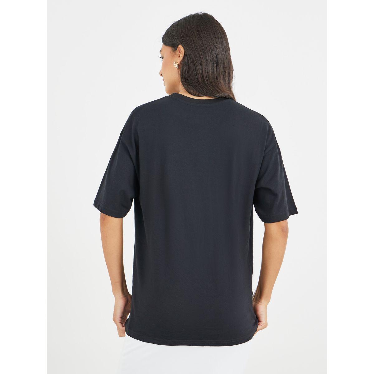 تيشيرت فضفاض بطبعة كتابة وأكمام قصيرة-women-clothing-tshirts-image-4