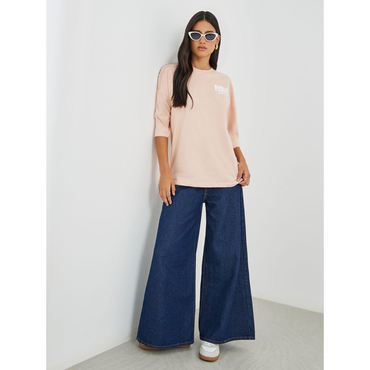 Styli Slogan Print Exaggerated Shoulder Oversized T-Shirt-women-clothing-tshirts-image-3