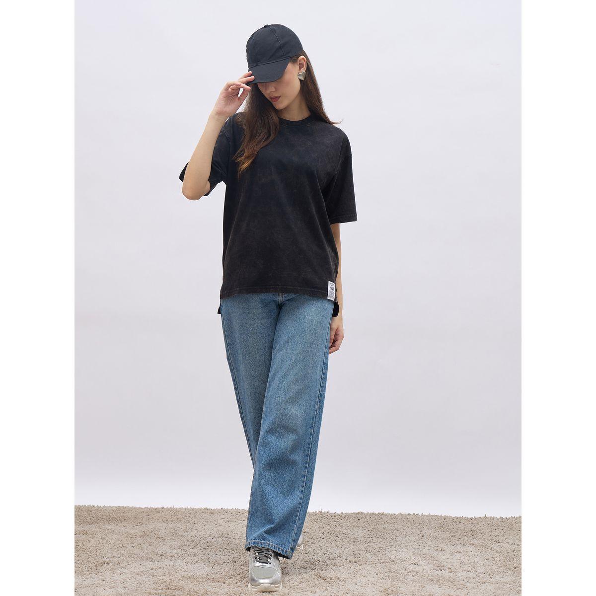 Styli High-Low Hem Oversized T-Shirt with Patch Detail-women-clothing-tshirts-image-1