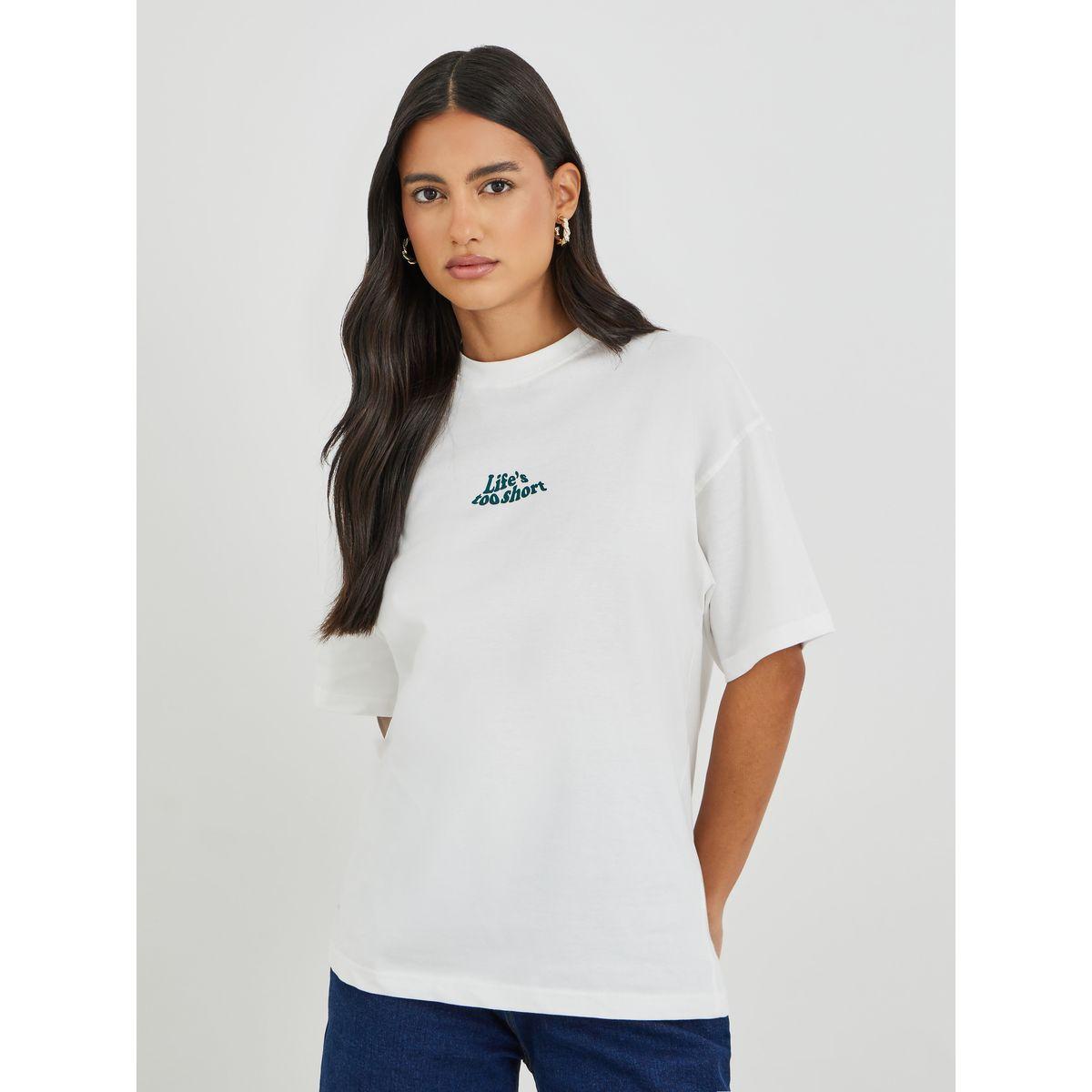 تيشيرت فضفاض بطبعة جرافيك وأكمام قصيرة-women-clothing-tshirts-image-2