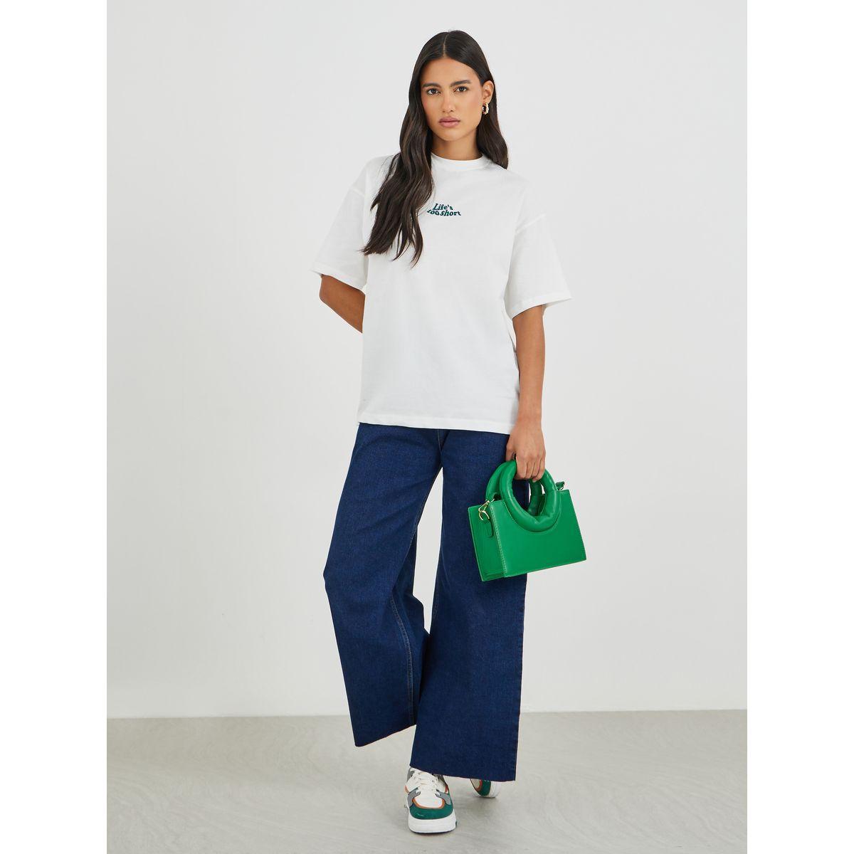 تيشيرت فضفاض بطبعة جرافيك وأكمام قصيرة-women-clothing-tshirts-image-3