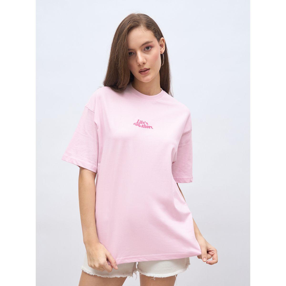 تيشيرت فضفاض بطبعة كتابة وأكمام قصيرة-women-clothing-tshirts-image-2