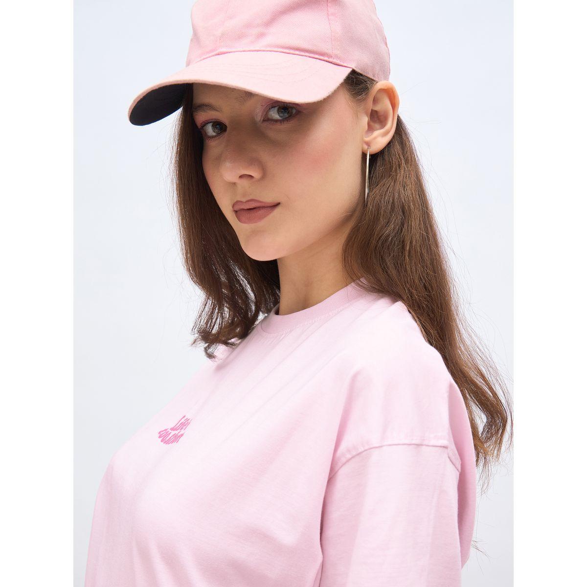 تيشيرت فضفاض بطبعة كتابة وأكمام قصيرة-women-clothing-tshirts-image-4