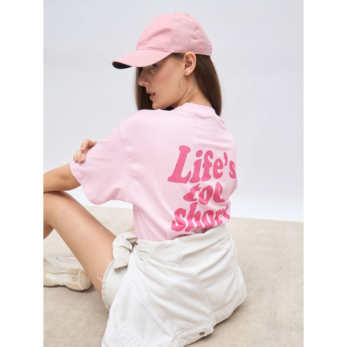 تيشيرت فضفاض بطبعة كتابة وأكمام قصيرة-women-clothing-tshirts-image-6
