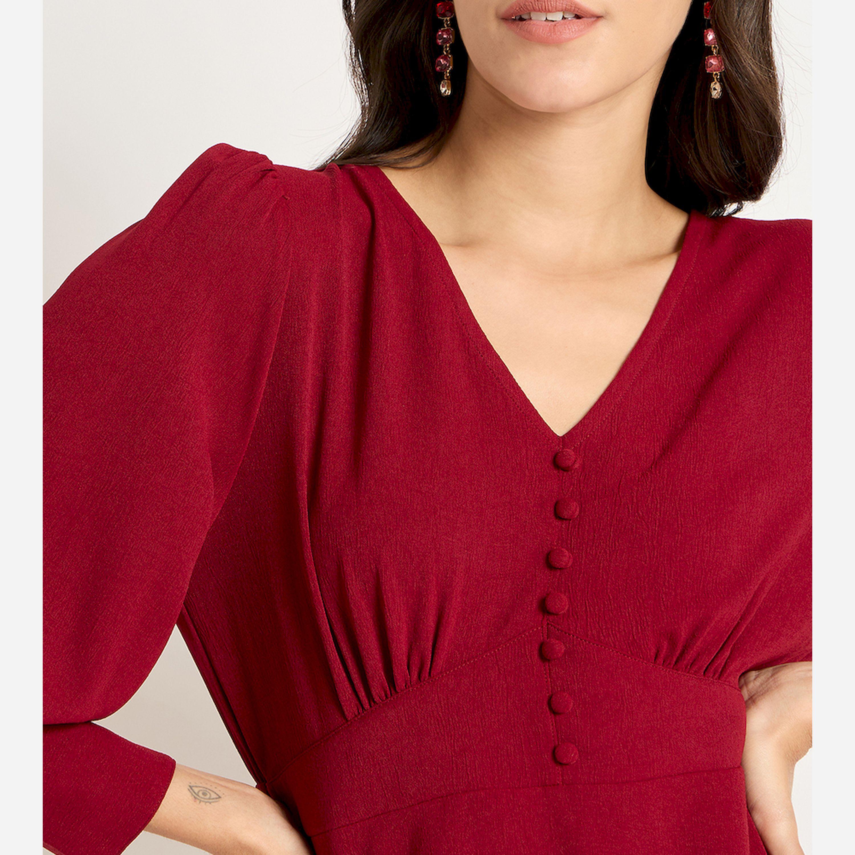 فيميلا × ستايلي - طقم منسق برقبة على شكل حرف V باللون الأحمر الداكن-women-clothing-coordsets-image-4