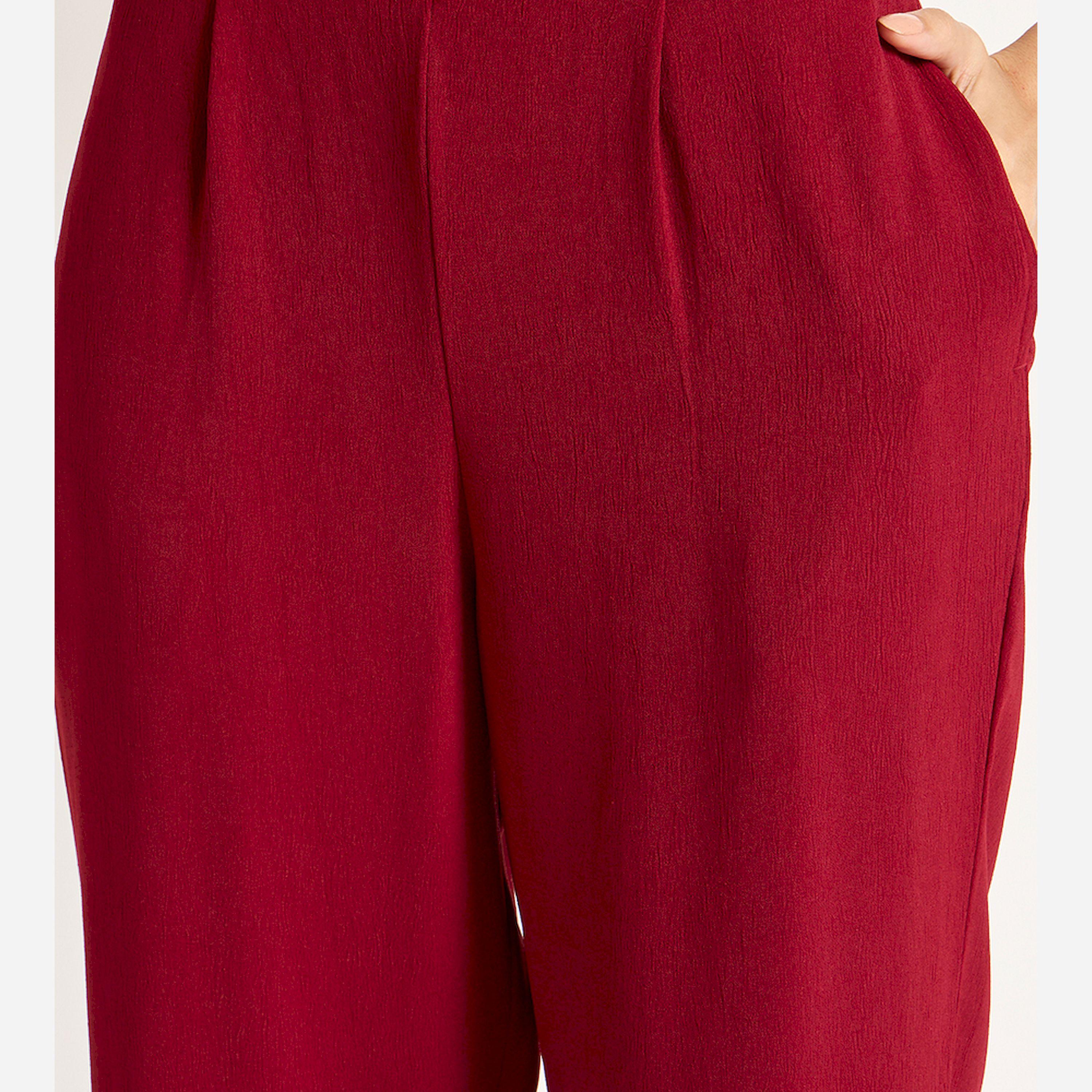 Femmella X Styli Deep Red Crinkle V-Neck Co-Ord Set-women-clothing-coordsets-image-8